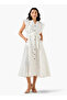 Embroidered A-line Women Dress with Tie-Up Belt - 2
