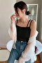 Women's Black Camisole Fabric Three Strap Ball Blouse - 4