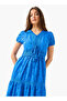 A-line Midi Cotton Tiered Dress with Schiffli Embroidery - 4