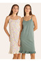 Set of 2 - Midi Slip Dress Strappy Ruffled Hem Cotton