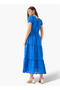 A-line Midi Cotton Tiered Dress with Schiffli Embroidery - 3