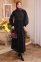 Black Flocked Printed Tulle Skirt with Elastic Waistband and Lining - 2
