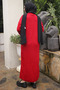 Red Stand Collar Ribbed Knit Dress - 5