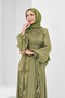 Oil Green Draped Front Sleeve Tie Evening Dress - 3
