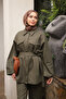 Khaki Snap Fastener Gabardine Jacket and Trousers Set - 2