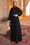 Black Elastic Cuffed Belted Denim Dress - 2