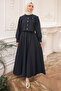 Navy Blue Collar Detailed Crop Shirt Skirt Set
