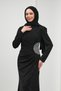 Black Draped Front Evening Dress with Stones - 3
