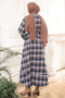 Navy Blue Plaid Patterned Belted Dress - 3