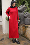 Red Stand Collar Ribbed Knit Dress - 2