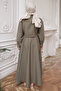 Khaki Collar Detailed Crop Shirt Skirt Set - 5
