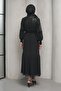 Black Beaded Embroidered Double Abaya Set - 4