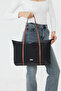Isola Black Large Size Striped Waterproof Women's Shoulder Bag