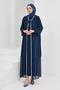 Navy Blue Front Tie-Detail Stone Abya Set - 2