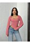 Women's Dusty Rose Square Neck Striped Long Balloon Sleeve Diver Fabric Crop Blouse - 7