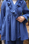 Cobalt Blue Collared Ruffle Tunic Pants Set - 3