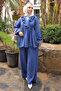 Cobalt Blue Collared Ruffle Tunic Pants Set