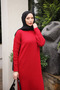 Red Stand Collar Ribbed Knit Dress - 3