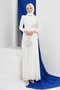 Ecru Collar Waist Stone Evening Dress - 2