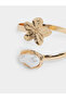 Gold Tone Flower and Pearl Cuff Bracelet - 4
