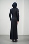 Navy Blue Draped Front Evening Dress with Stones - 5