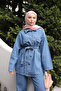Blue Belted Jacket and Trousers Denim Suit - 2