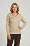 Women's Plus Size Lycra Crew Neck Stone Print Patterned Soft Knitwear Sweater Mom Blouse