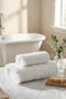 100% Cotton 2-Piece Bath Towel Set (90X150 cm Large Size + 50X90 cm) Dowry Soft Set - White - 3