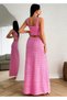 Women's Strappy Crop Blouse and High Waist Long Skirt Pink Set - 2