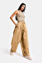 Women's Brown S6-76 Super Balloon Fit Loose Cut Special Fabric Trousers - 2