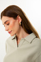 Polo Collar Organic Cotton Women's Beige Sweatshirt - 2