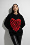 Crew Neck Embossed Large Heart Embroidered Knitwear