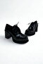 Black Patent Leather Block Heel Heeled Shoes P9092 - 8