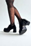 Black Patent Leather Block Heel Heeled Shoes P9092 - 5
