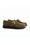 Khaki Suede Genuine Leather Women's Casual Shoes with Buckle and Elastic - 4