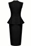 Black Sleeveless Turtleneck Pencil Dress with Ruffle Details in Crepe Fabric - 2