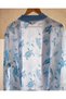 Victorine 100% Cotton Women's Muslin Bathrobe - White/Blue - Natural Collection - 6