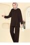Women's Islamic Clothing Modal Fabric Self-Line Detailed Crew Neck Top and Bottom Set - 6