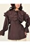Wide Collar Tunic with Elasticated Ankles and Tieable Waist with Slits - Brown