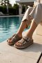 Women's Comfortable Sole Casual Slippers with Stone Buckle and Gold Strips - 3