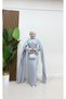 Cape and Pearl Embroidered Crepe Hijab Evening Dress-1158 - 3