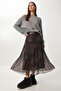 Belted Patterned Asymmetrical Tulle Skirt Lmc0091 Brown - 2