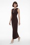 Women's Brown Slit Detailed Accessory Maxi Evening Dress
