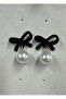 Pearl and Ribbon Velvet Textured Earrings - 5