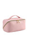 Quilted Travel Makeup Pouch with Handle Button Design