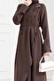 Hijab Dress with Shoulder Buckle Detail - Brown - 4
