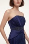 Women's Navy Blue Strapless Collar Lace Detail Long Evening Dress - 3