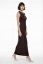 Women's Brown Slit Detailed Accessory Maxi Evening Dress - 2
