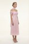 Women's Powder Color Slim Fit Boat Neck Lace Midi Promise Engagement Wedding Evening Dress - 3