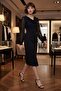 Women's Black Degaje Collar Midi Event Dress - 4